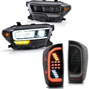 VLAND LED Headlights & Amber Turn Tail Lights For Toyota Tacoma 2016-2023
