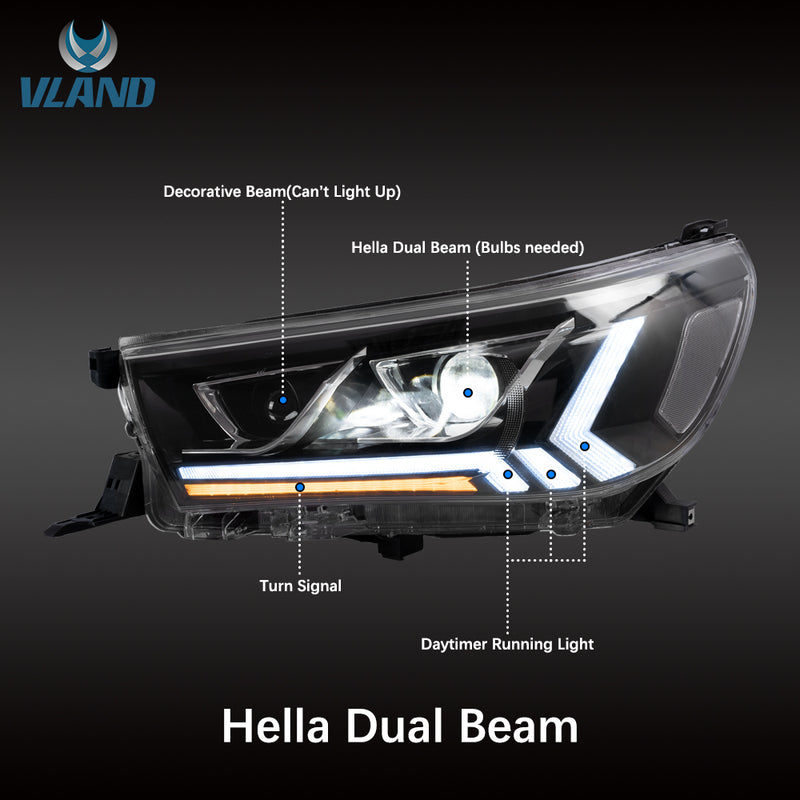 VLAND Headlights For Toyota Hilux / Revo 2015-2020 8th Gen (GUN125,GUN126R) w/Dynamic Courtesy Lighting