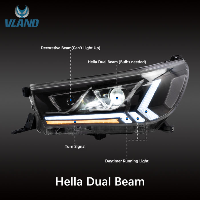 VLAND Scheinwerfer für Toyota Hilux Vigo Revo 2015-UP mit dynamischer Innenbeleuchtung