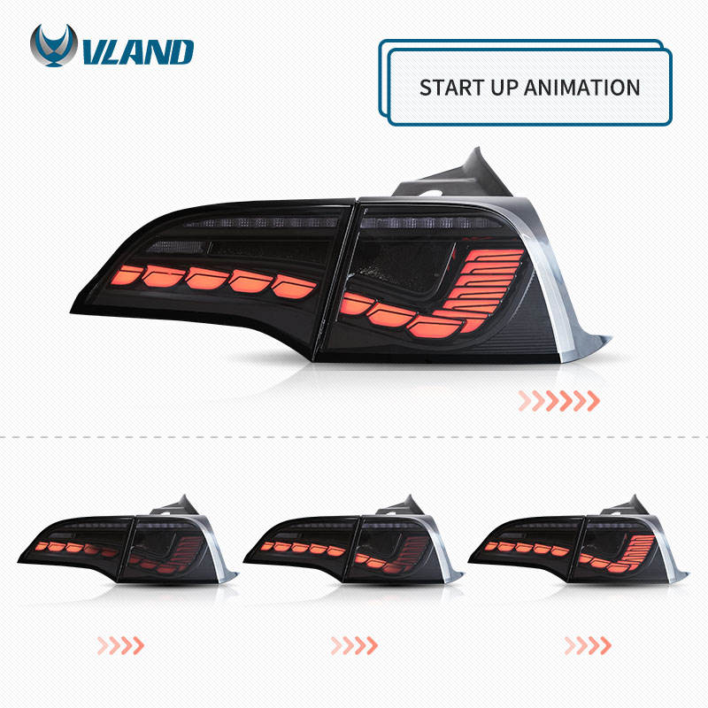 VLAND LED Tail Lights for Tesla Model 3 2007-2022 with Start Up Animation Sequential Red Indicator (US Model)