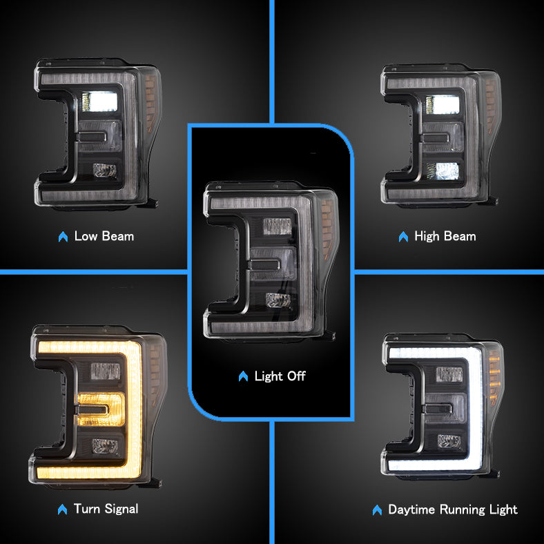 VLAND LED LHD Headlights for Ford F250 / F350 / F450 / F550 Super Duty 2017-2019 Fourth generation All Models