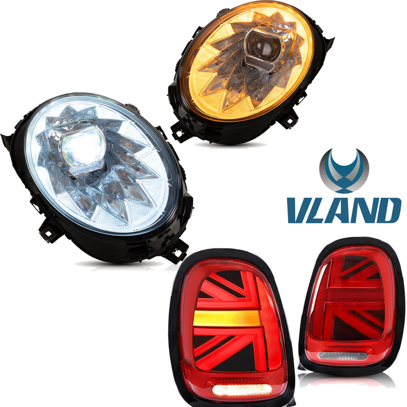 Reflektory LED VLAND + światła tylne LED do Mini Cooper F56 2014-2018 z funkcją animacji