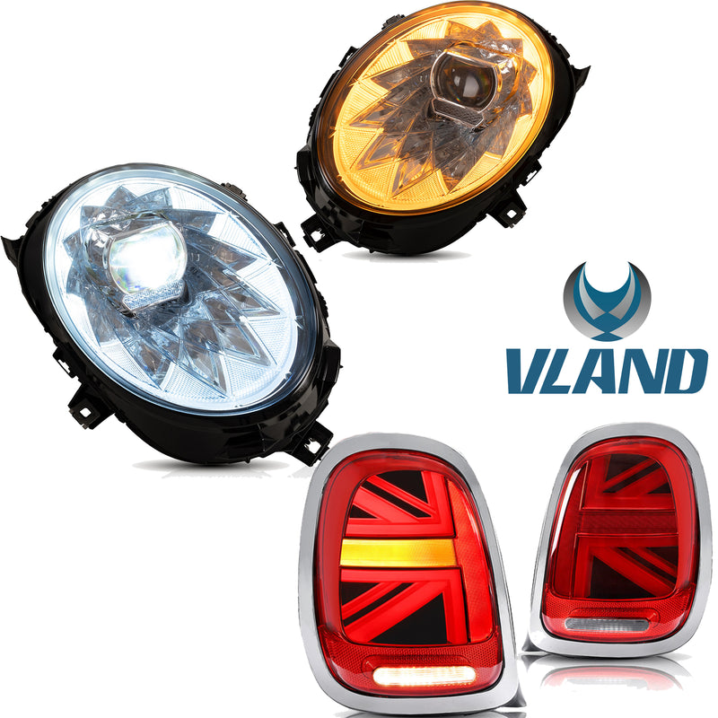 Reflektory LED VLAND + światła tylne LED do Mini Cooper F56 2014-2018 z funkcją animacji