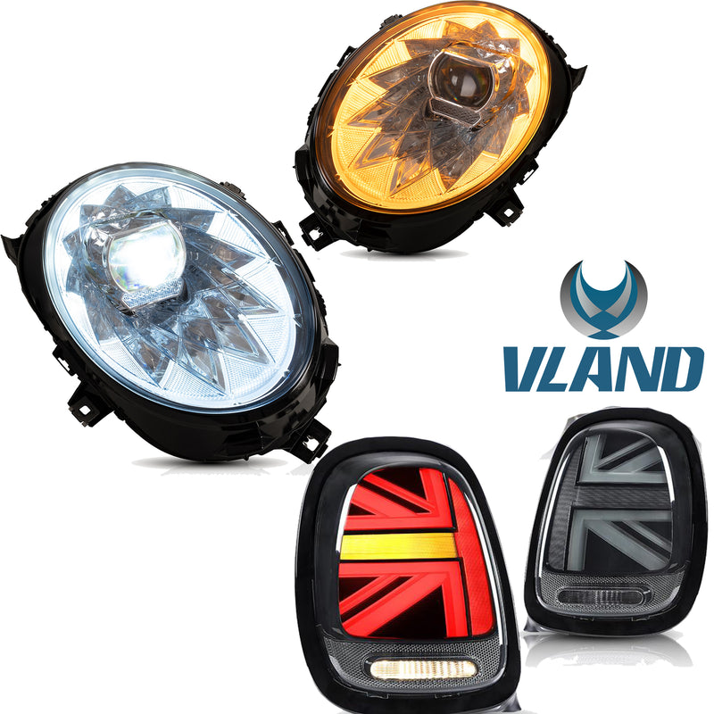 Reflektory LED VLAND + światła tylne LED do Mini Cooper F56 2014-2018 z funkcją animacji