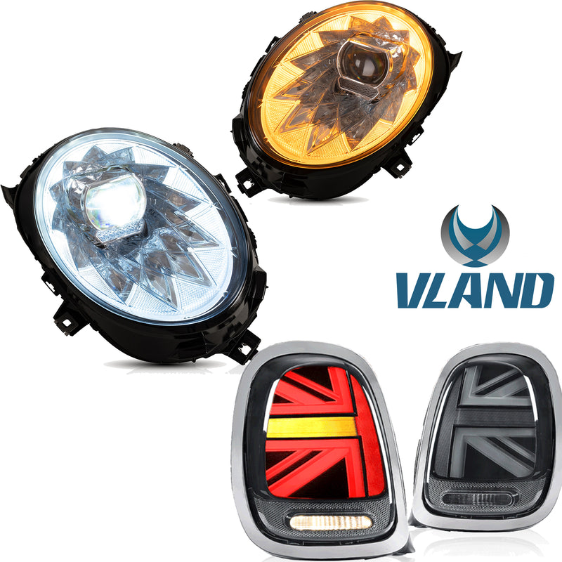 Reflektory LED VLAND + światła tylne LED do Mini Cooper F56 2014-2018 z funkcją animacji