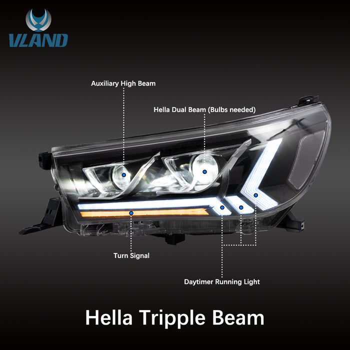 Faros delanteros VLAND para Toyota Hilux Vigo Revo 2015-UP con iluminación dinámica de cortesía