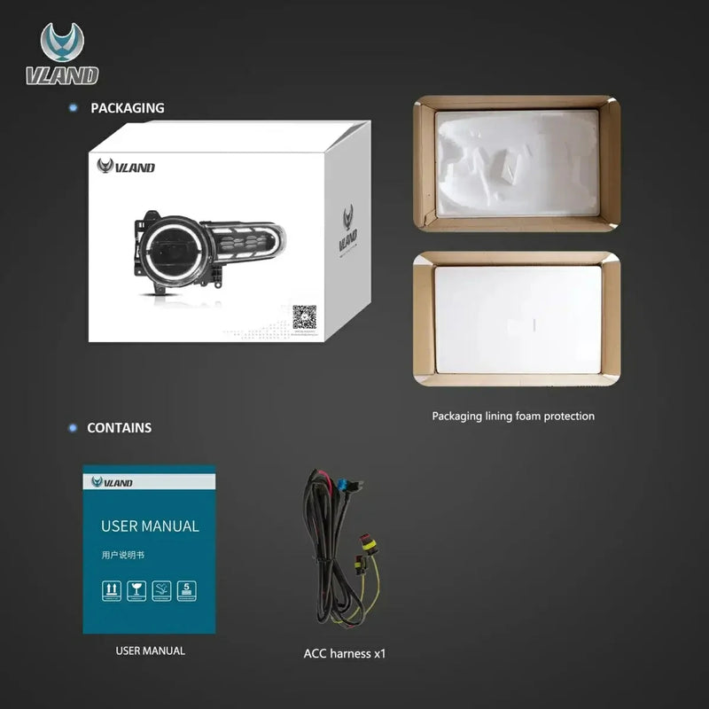 Toyota FJ Cruiser 2007-2023 1st Gen VLAND Full LED Dual Beam Headlights w/ Sequential Indicator Dynamic Mode