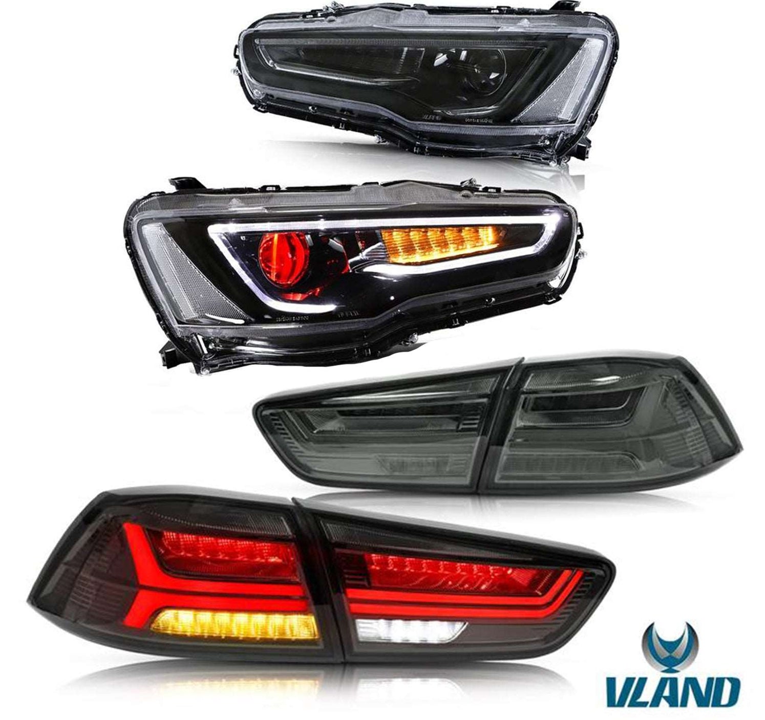 VLAND Dual Beam DRL Devil Eyes Halo Projector Headlights – Pair For 2008-2017 Mitsubishi Lancer / EVO X – Black Housing, Clear Lens, 1-Year Warranty - View #5