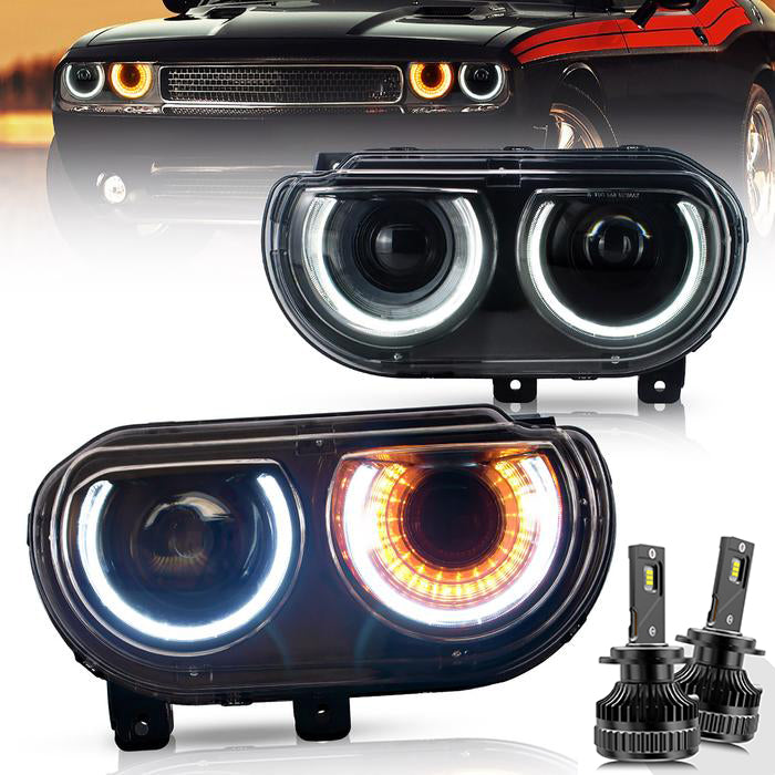 VLAND Dual Beam Headlights For Dodge Challenger 2015-2022 With Sequential Turn Signals VLAND Factory
