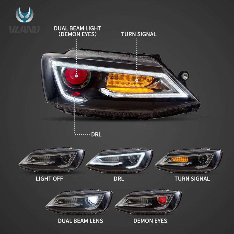 VLAND Dual Beam Headlights For Volkswagen VW Jetta / Sagitar (NOT GLI) 2011-2018 VLAND Factory