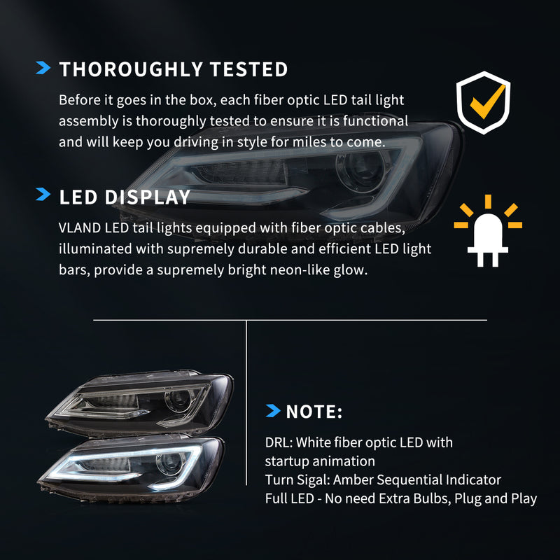 VLAND Dual Beam Headlights For Volkswagen VW Jetta / Sagitar (NOT GLI) 2011-2018 VLAND Factory