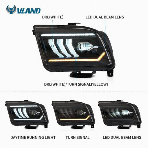 VLAND Dual Beam Headlights for Ford Mustang 2005-2009 VLAND Factory