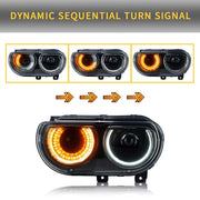 VLAND Dual Beam Projector Headlights For Dodge Challenger 2008-2014 with Sequential Turn Signals VLAND Factory