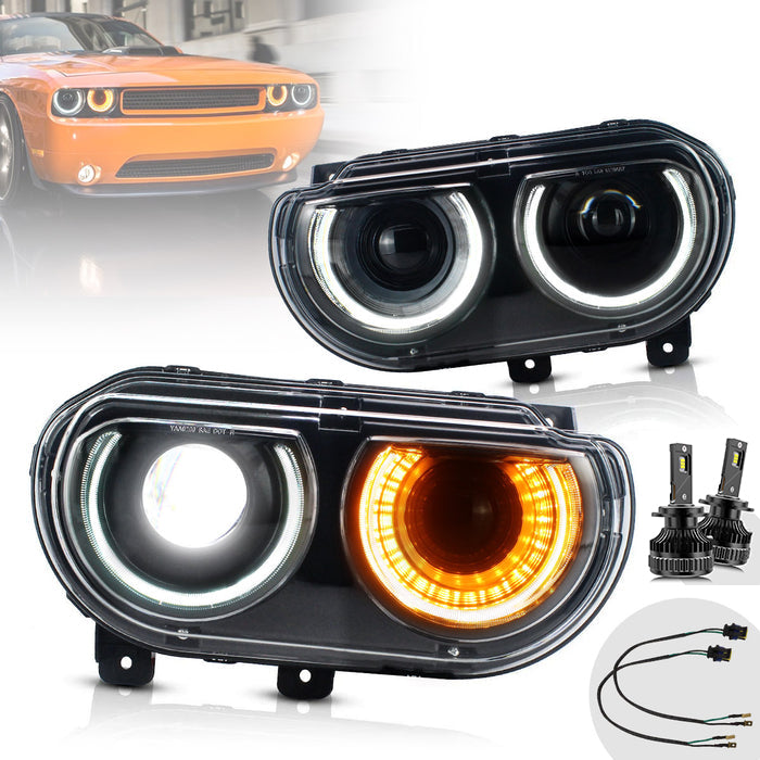 VLAND Dual Beam Projector Headlights For Dodge Challenger 2008-2014 with Sequential Turn Signals VLAND Factory