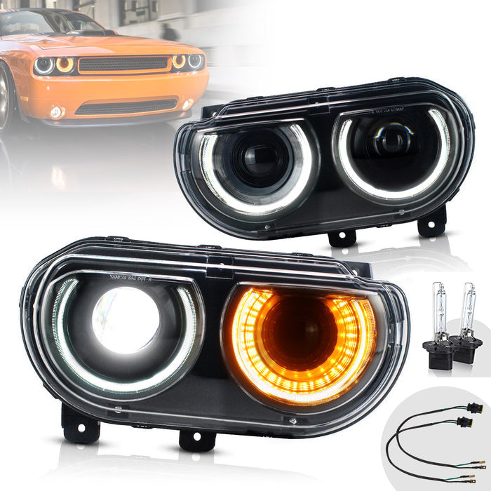 VLAND Dual Beam Projector Headlights For Dodge Challenger 2008-2014 with Sequential Turn Signals VLAND Factory
