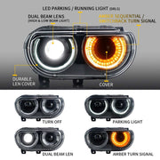 VLAND Dual Beam Projector Headlights For Dodge Challenger 2008-2014 with Sequential Turn Signals VLAND Factory