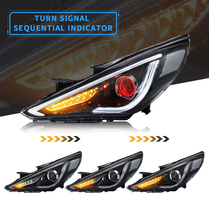 VLAND Dual Beam Projector Headlights For Hyundai Sonata 2011-2014 W/ Sequential VLAND Factory