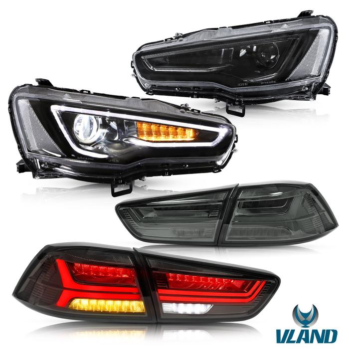 VLAND Dual Beam Projector Headlights and Tail Lights for Mitsubishi Lancer EVO X 2008-2020 (Multi-Choice Combination) VLAND Factory