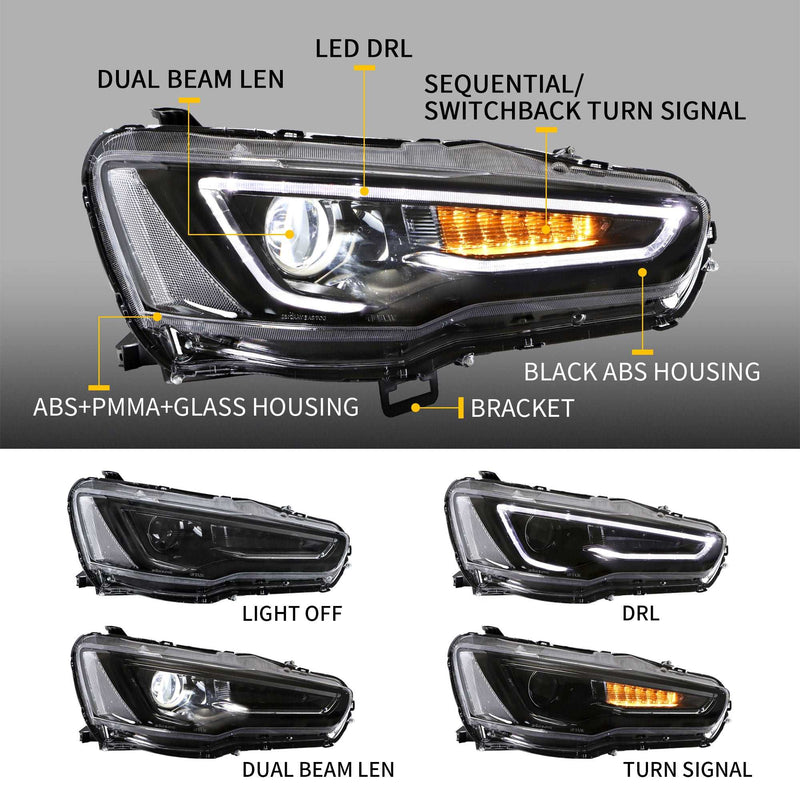 VLAND Dual Beam Projector Headlights for Mitsubishi Lancer EVO X 2008-2020 VLAND Factory
