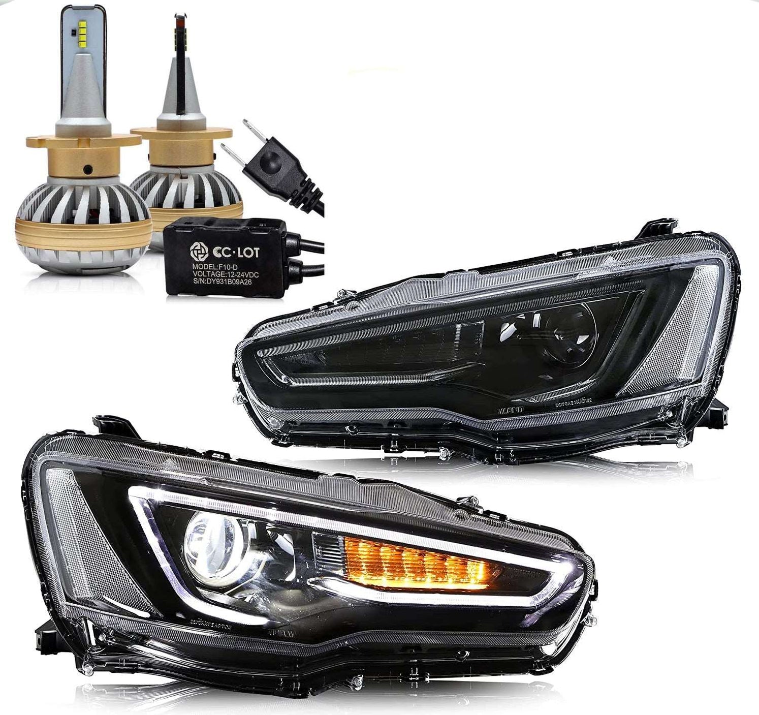 VLAND Demon Eye Projector Headlights For Mitsubishi Lancer EVO X Sedan 2008-2018 – Black