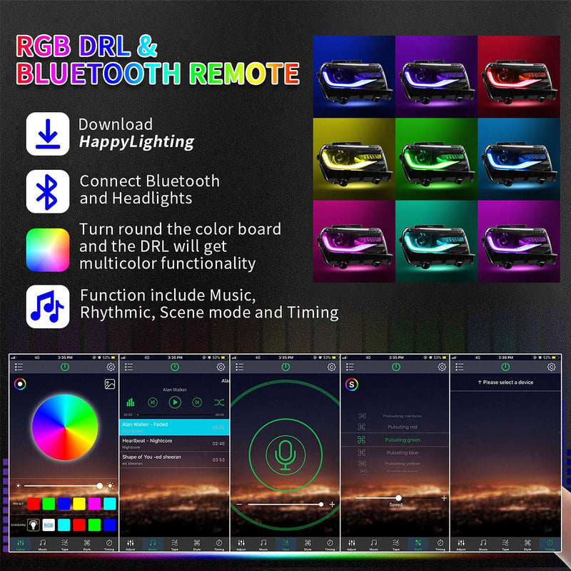 VLAND Dual Beam RGB Headlights For Chevrolet Camaro 2014-2015 w/Sequential indicators VLAND Factory