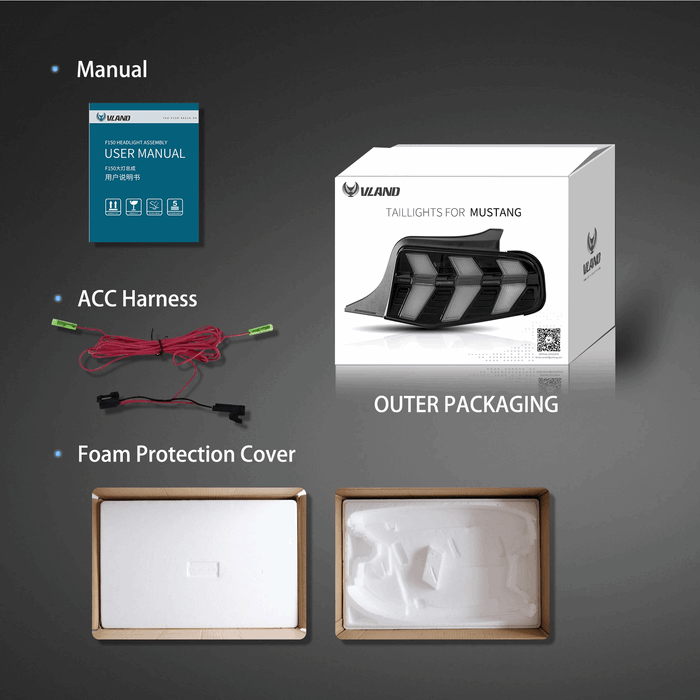 VLAND Full LED 7-Modes Tail Lights For Ford Mustang 2010-2012 VLAND Factory