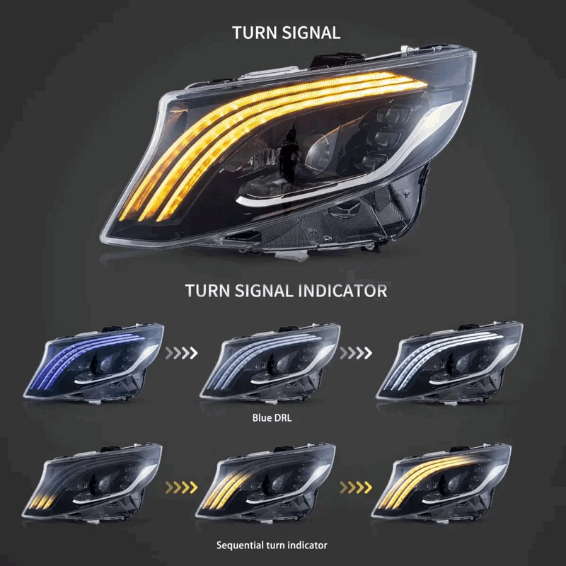 VLAND Full LED Dual Beam Headlights for Mercedes Benz Vito / Metris 2016-2023 (W447 V-Class, Third generation / 3rd Gen) VLAND Factory