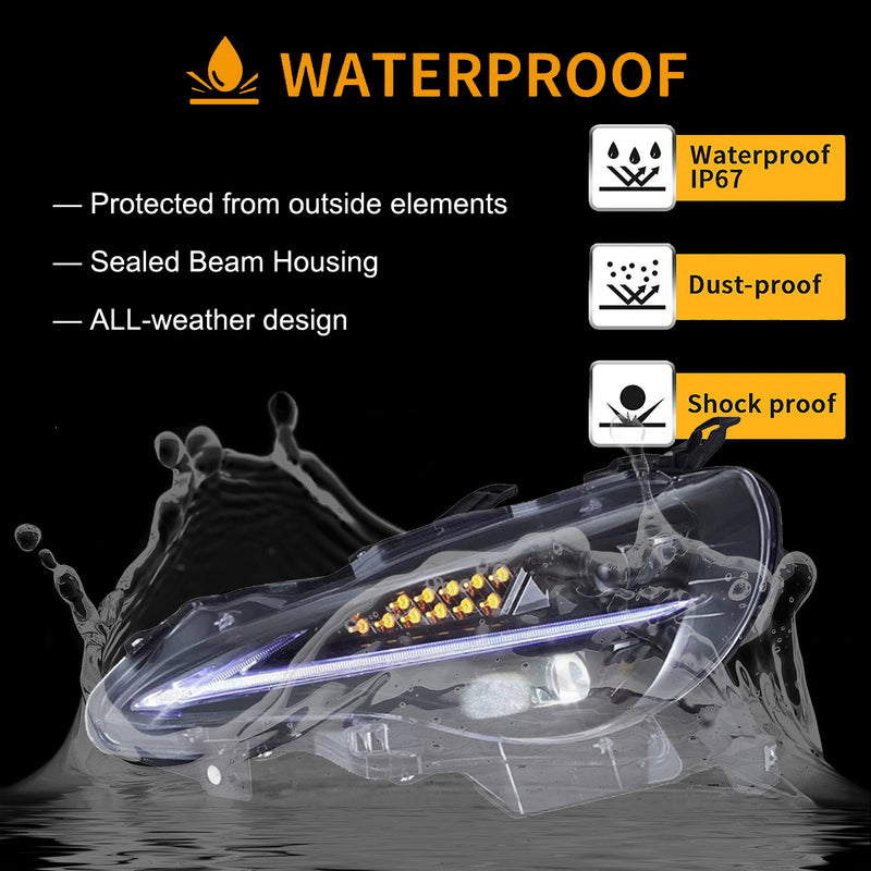 VLAND Full LED Dual Beam Headlights for Toyota 86 2012-2020, Subaru BRZ 2013-2019 and Scion FR-S 2013-2016 1st Gen (First generation ZN6/ZC6) w/ sequential Turn Signal Dynamic Mode VLAND Factory