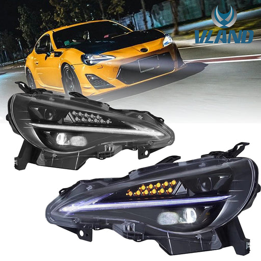 VLAND Full LED Dual Beam Headlights for Toyota 86 2012-2020, Subaru BRZ 2013-2019 and Scion FR-S 2013-2016 1st Gen (First generation ZN6/ZC6) w/ sequential Turn Signal Dynamic Mode VLAND Factory