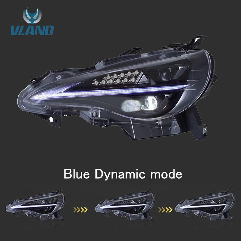 VLAND Full LED Dual Beam Headlights for Toyota 86 2012-2020, Subaru BRZ 2013-2019 and Scion FR-S 2013-2016 1st Gen (First generation ZN6/ZC6) w/ sequential Turn Signal Dynamic Mode VLAND Factory