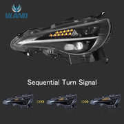 VLAND Full LED Dual Beam Headlights for Toyota 86 2012-2020, Subaru BRZ 2013-2019 and Scion FR-S 2013-2016 1st Gen (First generation ZN6/ZC6) w/ sequential Turn Signal Dynamic Mode VLAND Factory