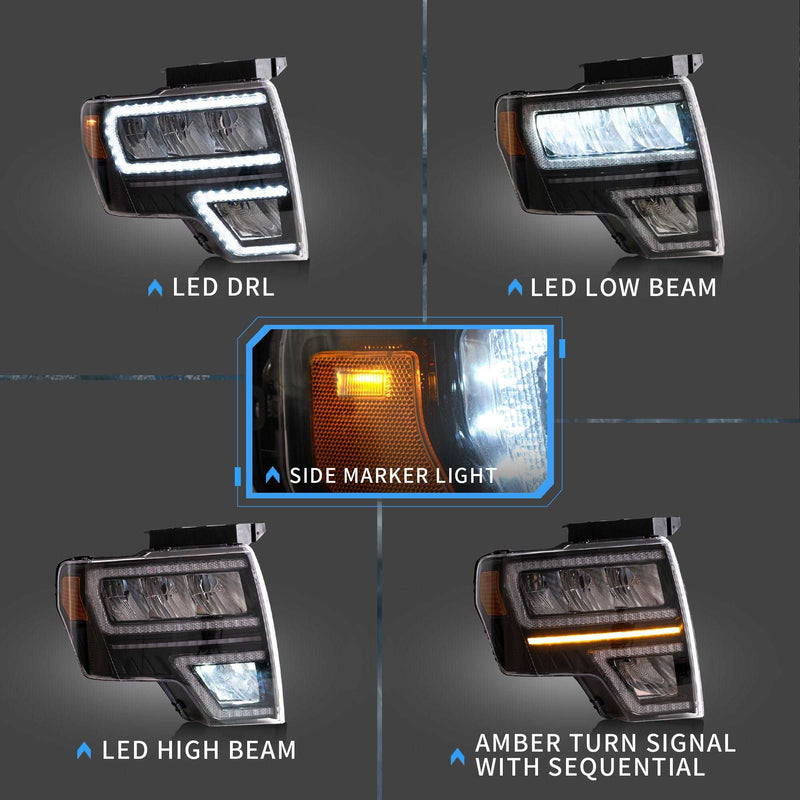 VLAND Full LED Headlights For Ford F150 Pickup 2009-2014 With DRL VLAND Factory
