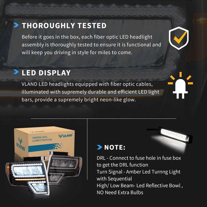 VLAND Full LED Headlights & Tail Lights For Ford F150 Pickup 2009-2014 VLAND Factory