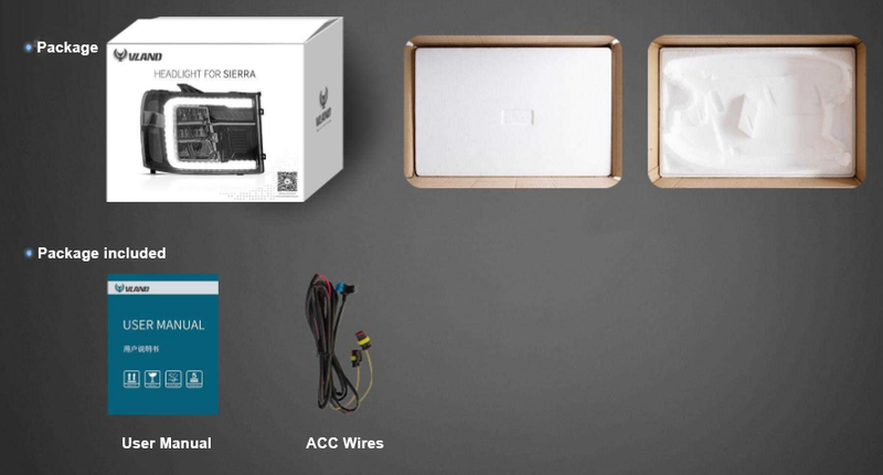 VLAND Full LED Headlights for GMC Sierra 1500 SLE 2007-2013 With Start-Animation VLAND Factory