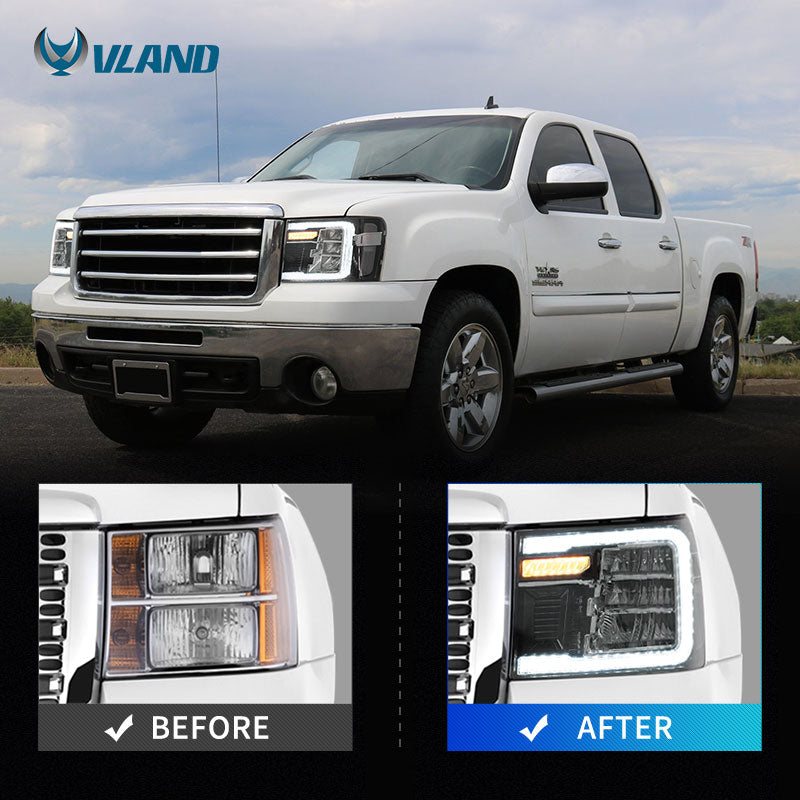 VLAND Full LED Headlights for GMC Sierra 1500 SLE 2007-2013 With Start-Animation VLAND Factory