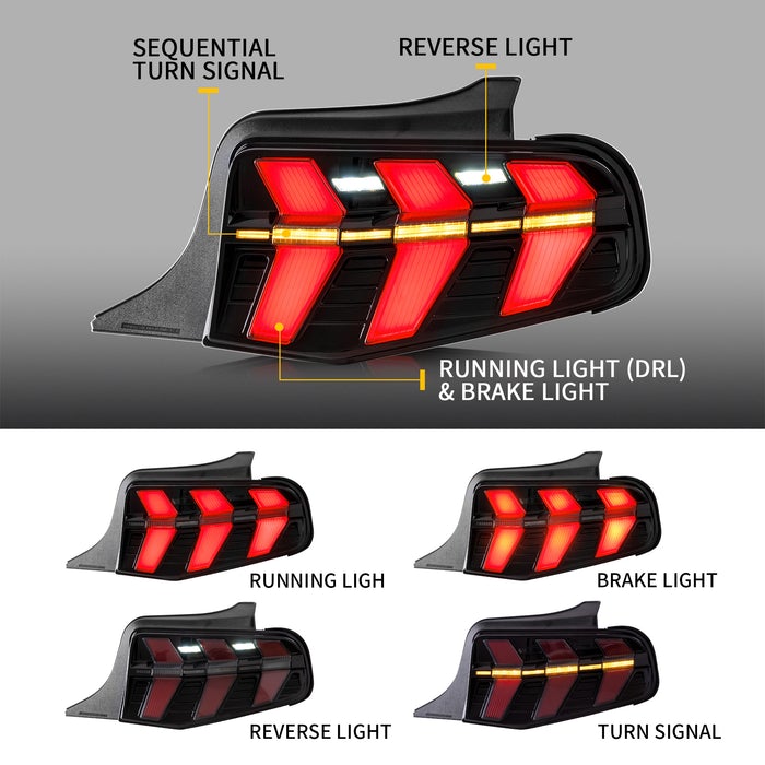 VLAND Full LED Tail Lights For Ford Mustang 2010-2012 With Start-up Animation Running lights VLAND Factory