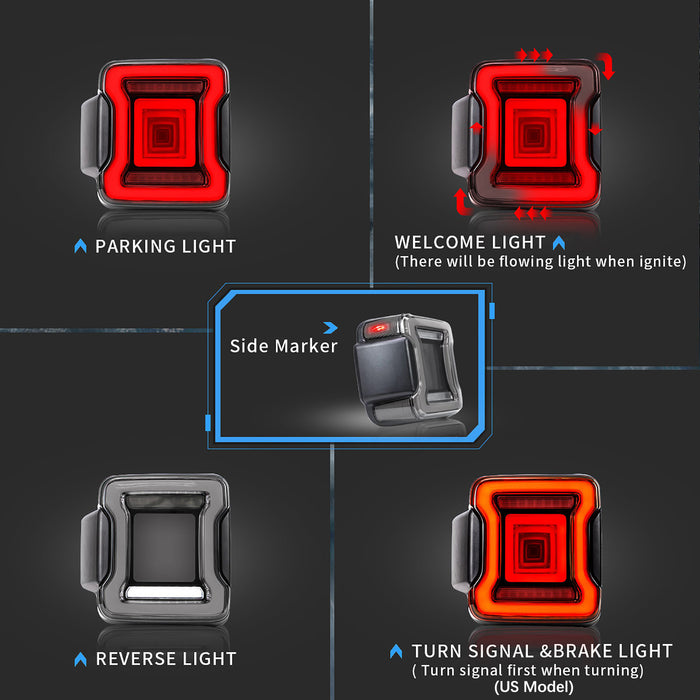 VLAND Full LED Tail Lights For Jeep Wrangler 2018-2022 (Single Reverse w/ Red Turn Signals) VLAND Factory