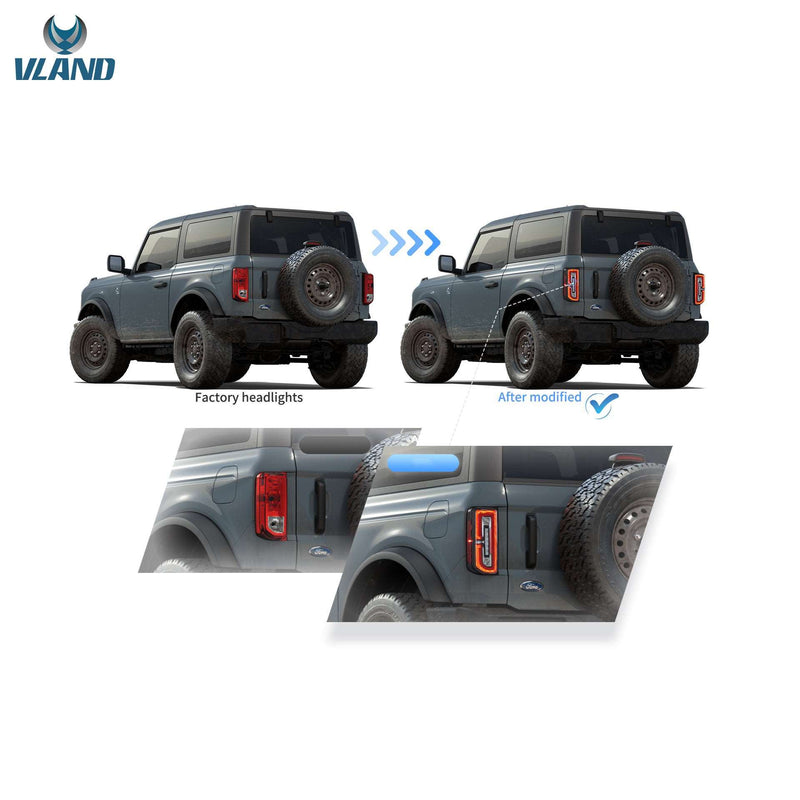 VLAND Full LED Tail Lights for Ford Bronco 2021-Up 6th Gen U725 Rear Lamps Assembly w/Sequential Indicator Startup Animation VLAND Factory
