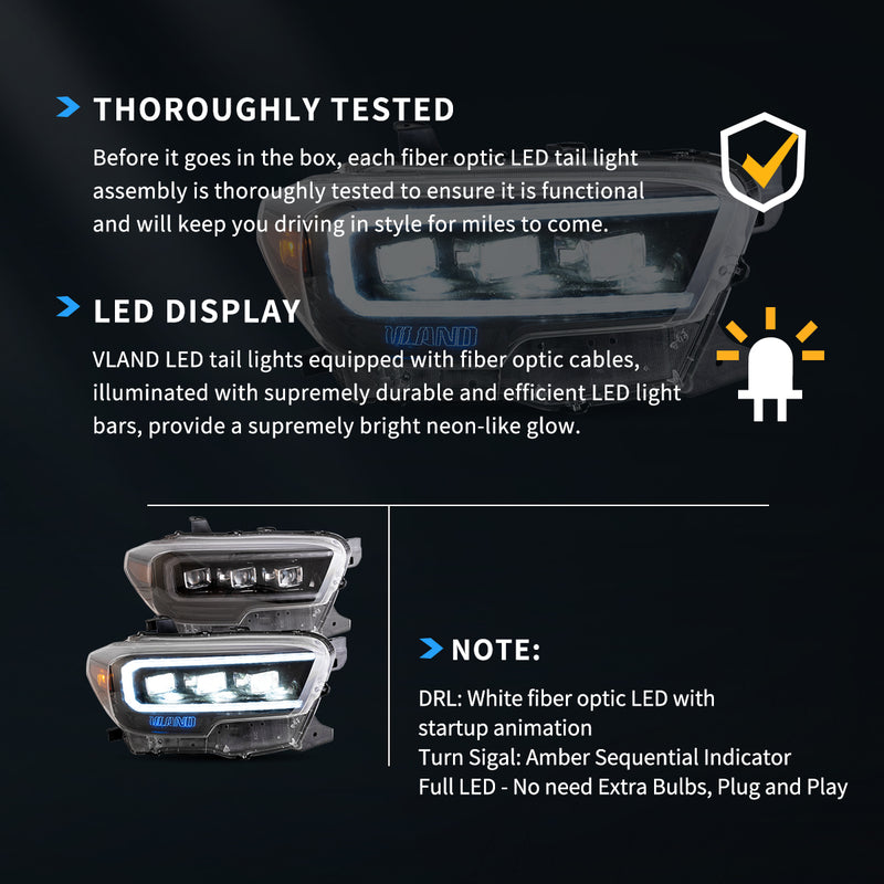 VLAND Full LED Projector Headlights For Toyota Tacoma 2016-2023