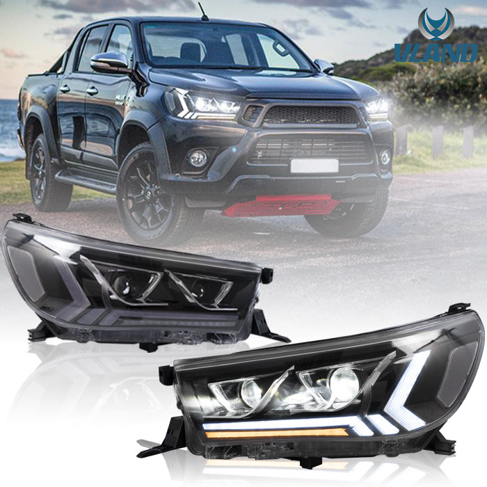 VLAND Headlights For Toyota Hilux / Revo 2015-UP 8th Gen (Eighth generation. AN110, AN120, AN130) w/Dynamic Courtesy Lighting VLAND Factory