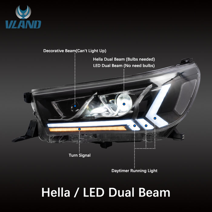 VLAND Headlights For Toyota Hilux / Revo 2015-UP 8th Gen (Eighth generation. AN110, AN120, AN130) w/Dynamic Courtesy Lighting VLAND Factory