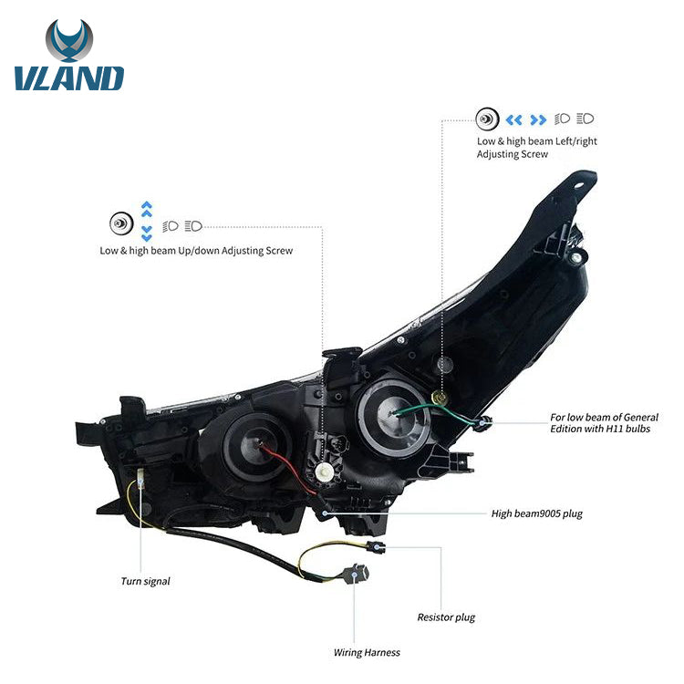 VLAND LED Dual Beam Headlights For Toyota Corolla 2014-2019 (International Version Eleventh Generation / 11th Gen E170/E180) -0251GNLZ VLAND Factory