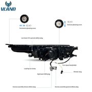 VLAND LED Dual Beam Headlights For Toyota Corolla 2014-2019 (International Version Eleventh Generation / 11th Gen E170/E180)-0257GWBC VLAND Factory
