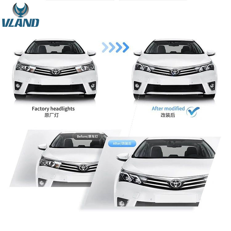 VLAND LED Dual Beam Headlights For Toyota Corolla 2014-2019 (International Version Eleventh Generation / 11th Gen E170/E180)-0257GWBC VLAND Factory