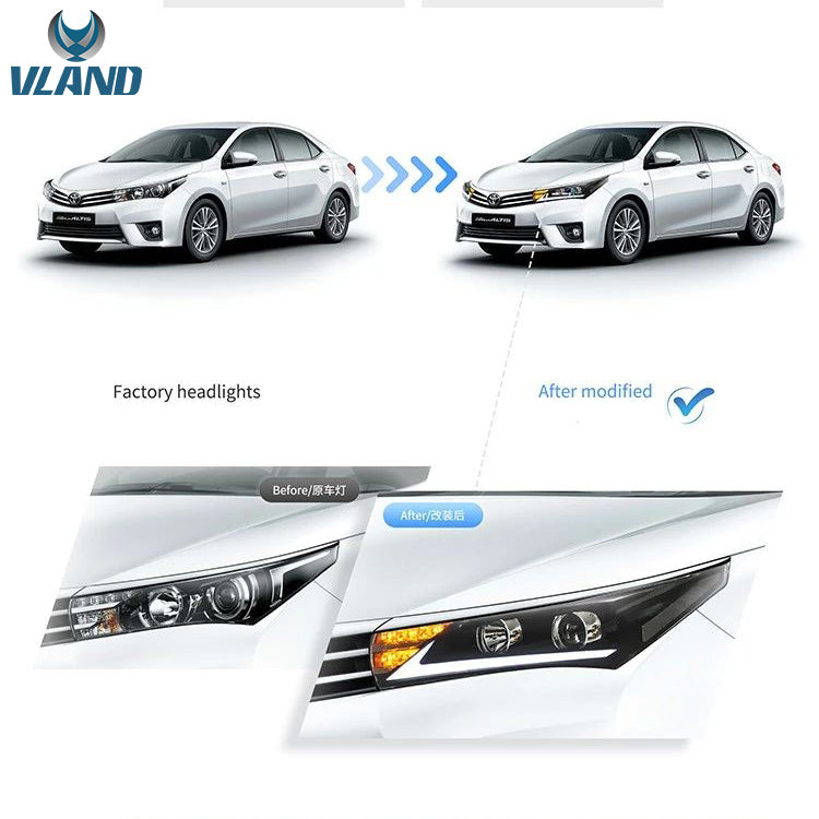 VLAND LED Dual Beam Headlights For Toyota Corolla 2014-2019 (International Version Eleventh Generation / 11th Gen E170/E180) -0257GWLZ VLAND Factory
