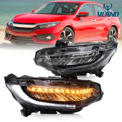 VLAND LED Headlights For Honda Civic 2016-2021 w/Sequential indicators VLAND Factory