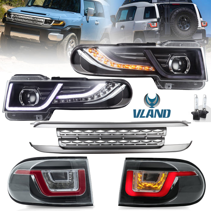 VLAND LED Headlights + Grille + LED Bulbs / Xenon Bulbs + LED Taillights for Toyota Fj Cruiser 2007-2017 VLAND Factory