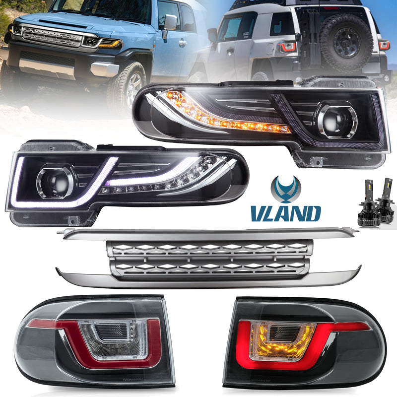 VLAND LED Headlights + Grille + LED Bulbs / Xenon Bulbs + LED Taillights for Toyota Fj Cruiser 2007-2017 VLAND Factory