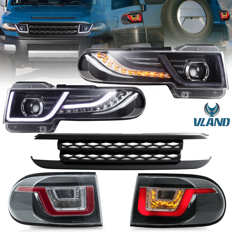 VLAND LED Headlights + Grille + LED Bulbs / Xenon Bulbs + LED Taillights for Toyota Fj Cruiser 2007-2017 VLAND Factory
