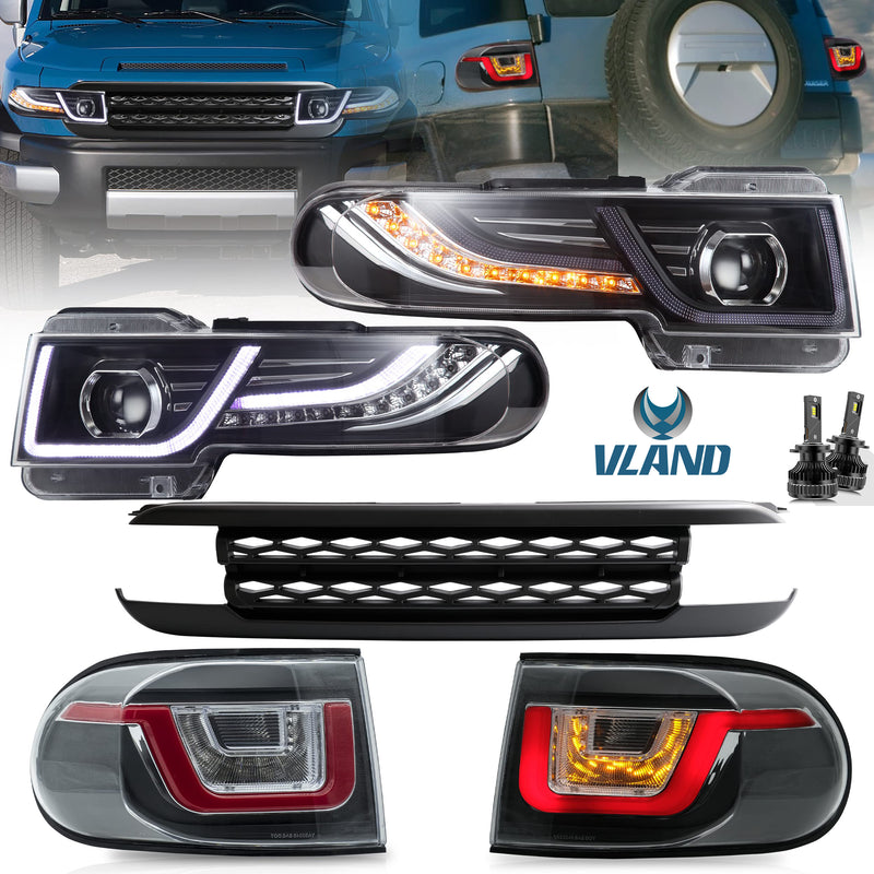 VLAND LED Headlights + Grille + LED Bulbs / Xenon Bulbs + LED Taillights for Toyota Fj Cruiser 2007-2017 VLAND Factory